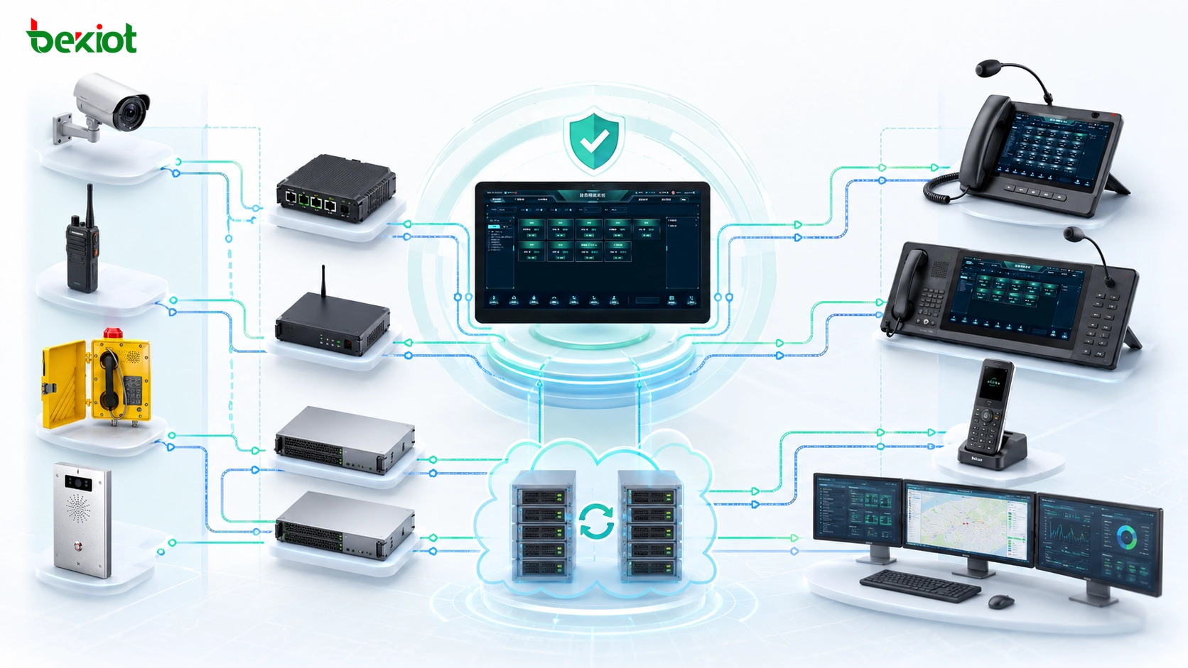 Resiliente Unified-Communication-Plattform mit Video-Gateway Funk-Gateway SIP-Dispatch-Server Transcodierungsserver und Leitstellenanwendungen