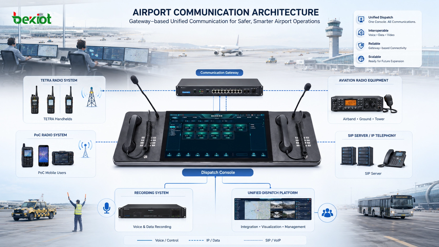 Flughafen-Radio-Gateway-Architektur mit TETRA PoC SIP und Aufzeichnung