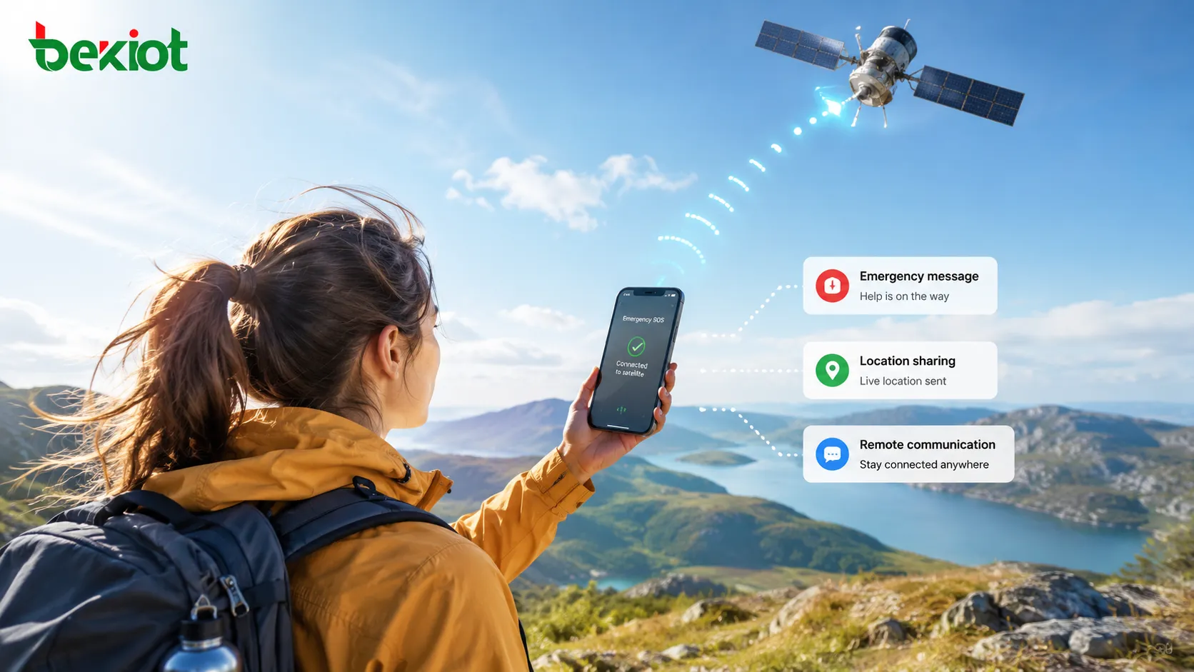 Normales Mobiltelefon verbindet sich direkt mit einem Satelliten-NTN-Netz für Notfallnachricht, Standortfreigabe und entfernte Kommunikation