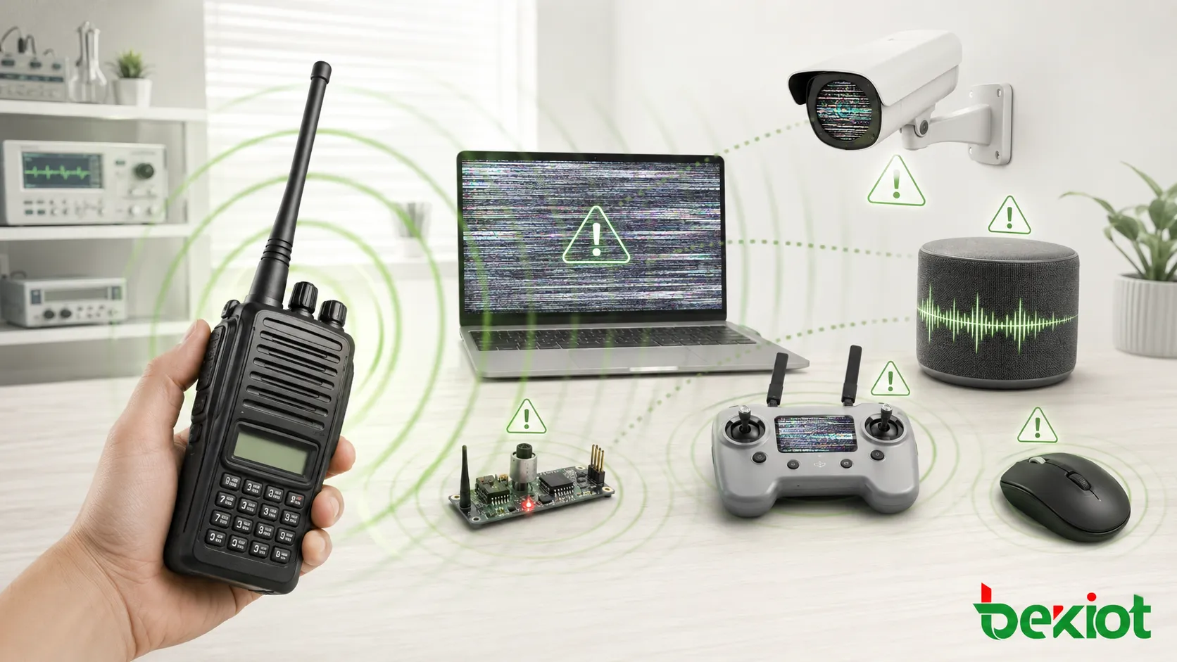 Hochleistungs-Handfunkgerät verursacht HF-Störungen an Computer Kamera Sensor Audiogerät Drohnensteuerung und drahtloser Maus