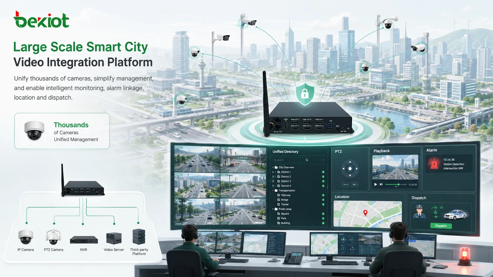 Groß angelegte Smart-City-Videointegration mit Tausenden Kameras einheitlichem Verzeichnis PTZ Wiedergabe Alarm Standort und Dispatch-Plattform