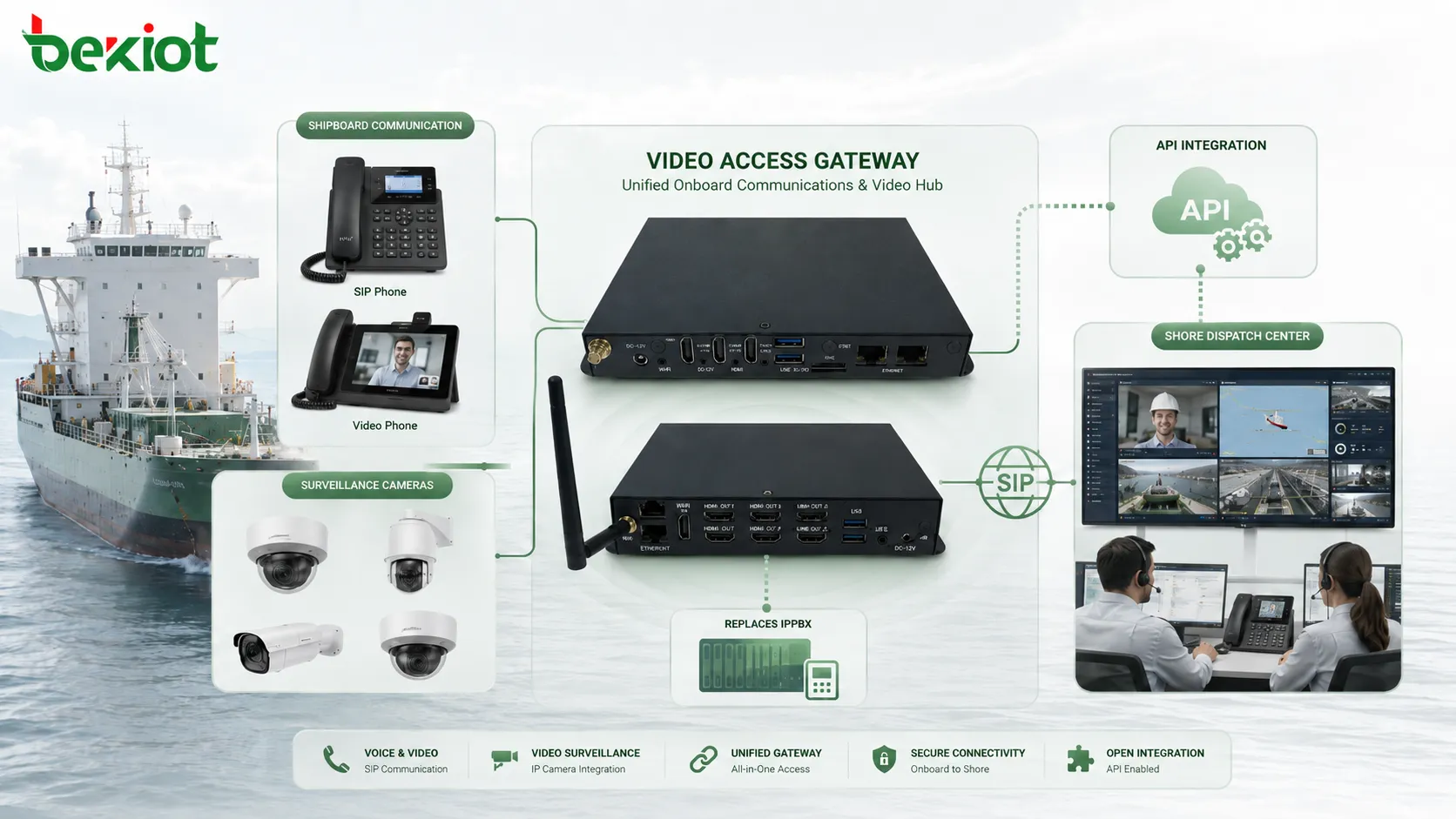 SIP-Videokommunikationsarchitektur an Bord verbindet IP-Telefone Videotelefone Überwachungskameras Videozugangsgateway IPPBX-Ersatz API und landseitige Dispositionsstelle