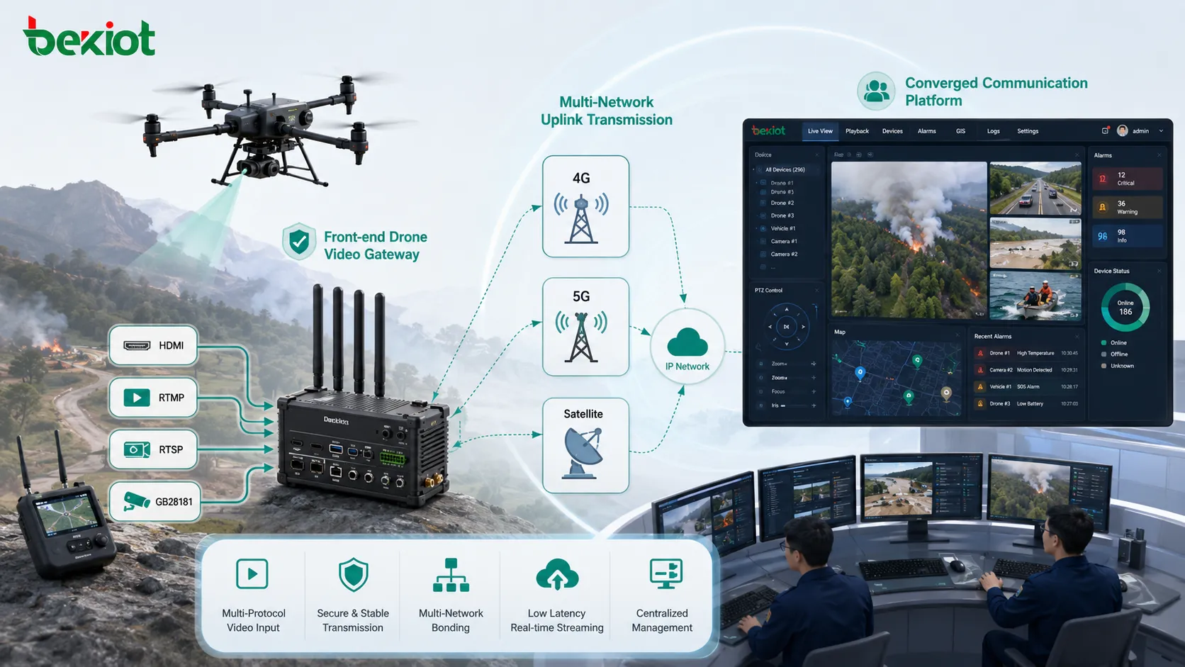 GB28181-Videozugangs-Gateway verbindet IP-Kameras portable Überwachungsgeräte NVR-Systeme Drohnen Bodycams und konvergente Dispatch-Plattform