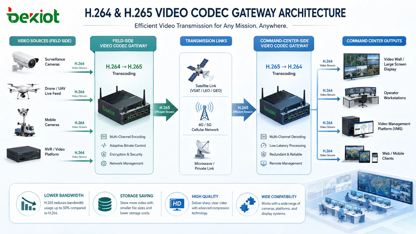 H.264 vs H.265: Optimale Codec-Strategie und Transcodierungs-Gateway für die Videoübertragung im Notfall