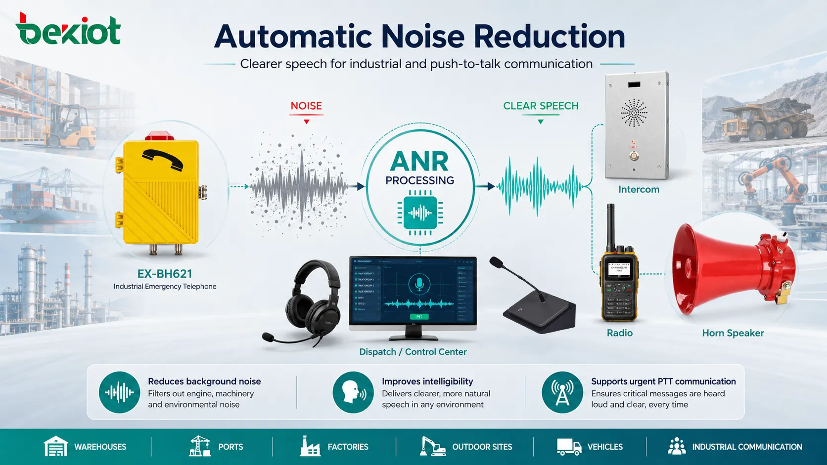 ANR-Sprachverarbeitungsablauf für VoIP-Telefone, Headsets, Leitstellenkonsolen und industrielle Kommunikationsgeräte