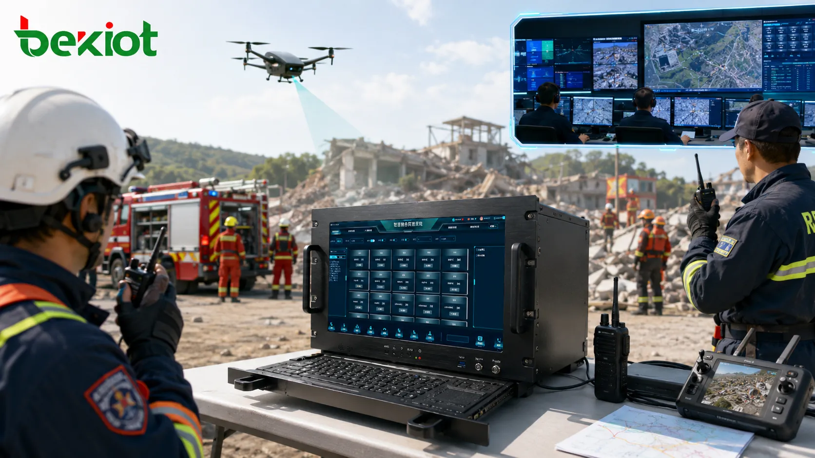 Mobile Notfallkommando Lösung verbindet Rettungsteams Funk UAV Video und rückwärtige Leitstelle