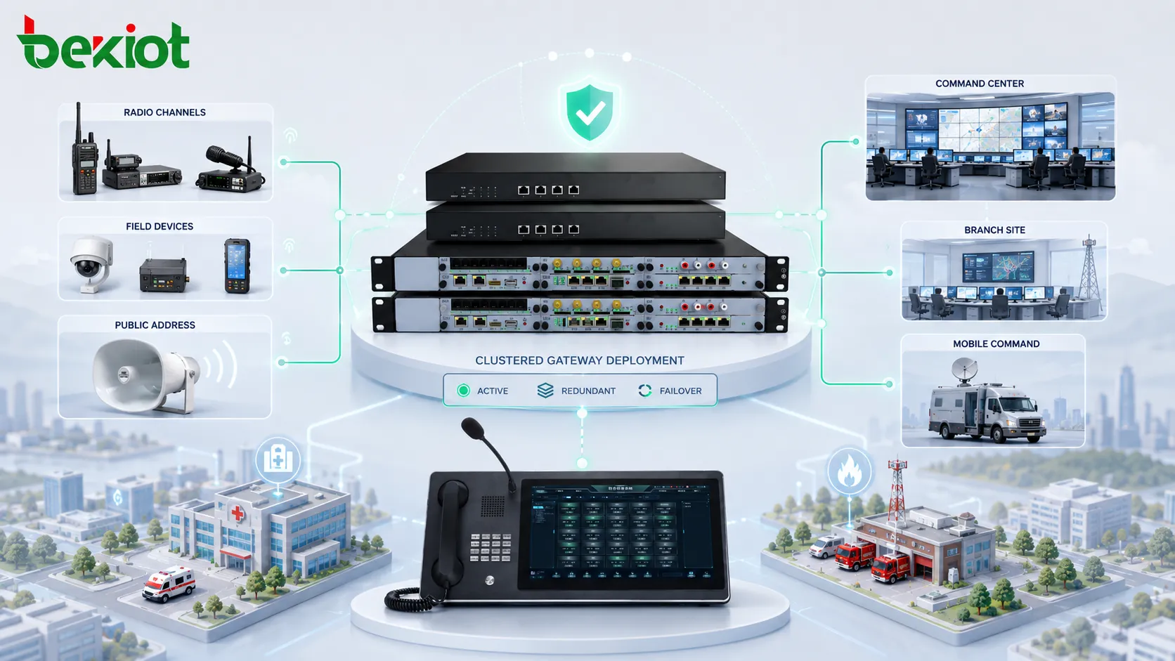 Cluster Gateway Bereitstellung verbindet Funkkanäle IP Dispatch Plattform und Leitstellen an mehreren Standorten