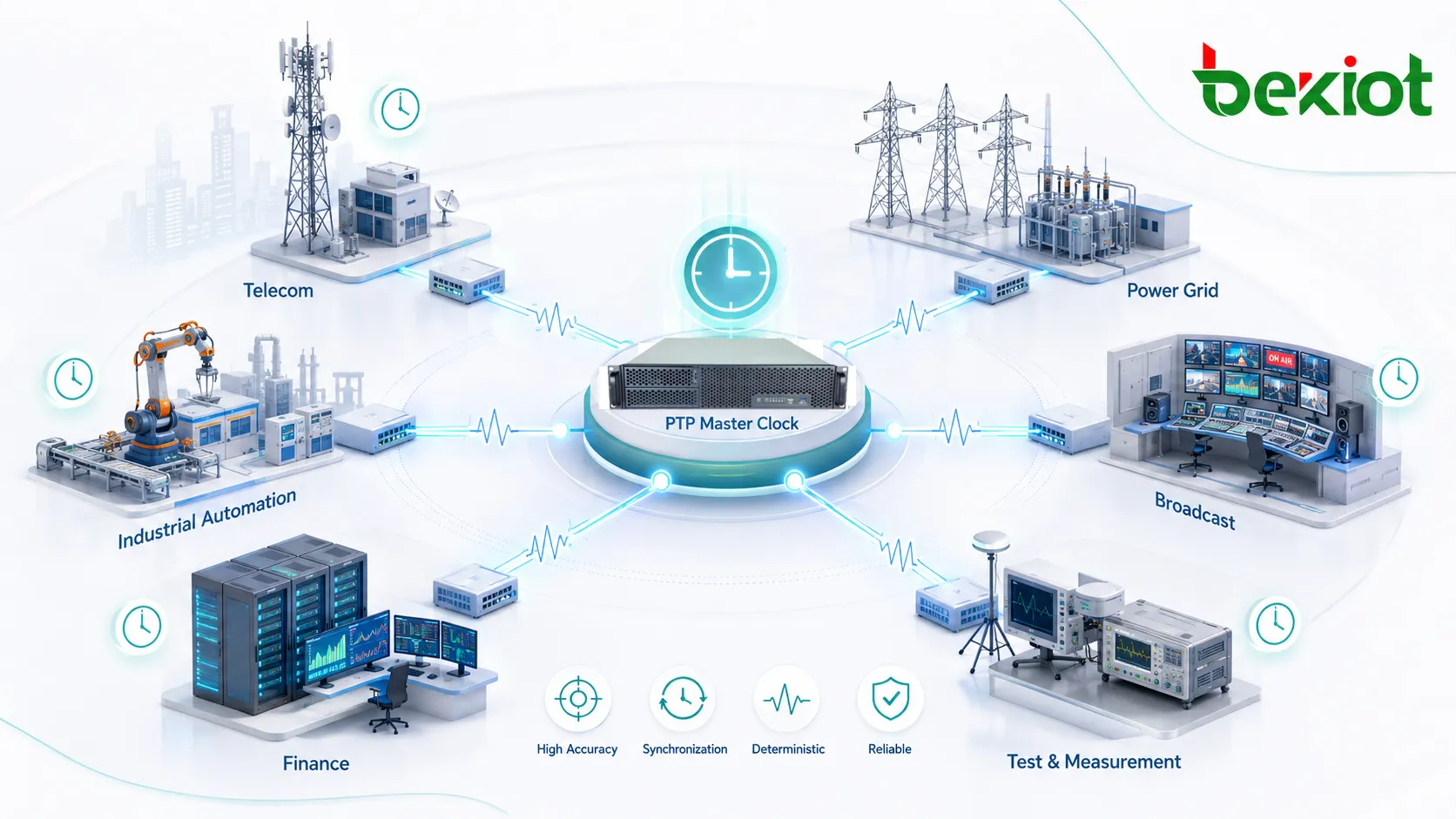 PTP-Anwendungen in Basisstation, Stromnetz, Automation, Rundfunkstudio und Finanzhandelsnetz