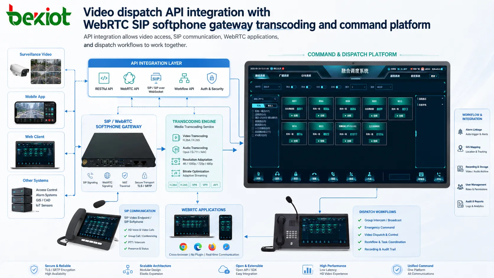 API-Integration der Videodisposition mit WebRTC SIP-Softphone Gateway Transcodierung und Einsatzplattform