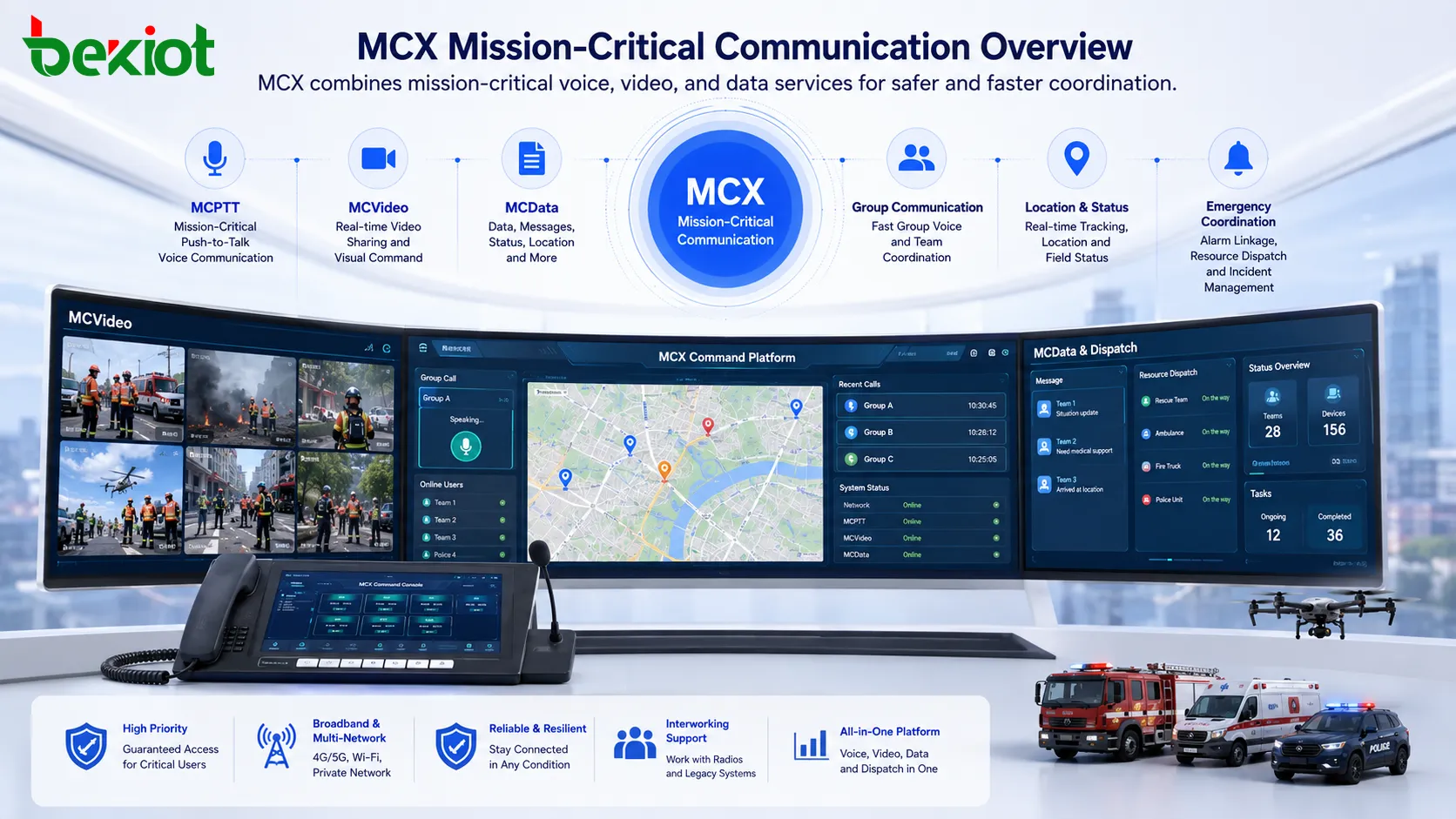 MCX Video-Führungsplattform mit Feldvideo Dispatch-Konsole GIS-Karte und Notfallkommunikation