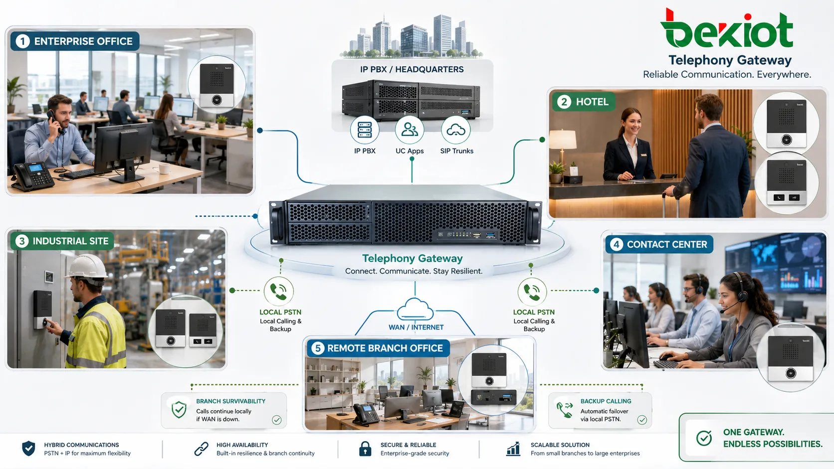 Gateway-Anwendungen in Büro, Hotel, Industriestandort, Contact Center und Niederlassung