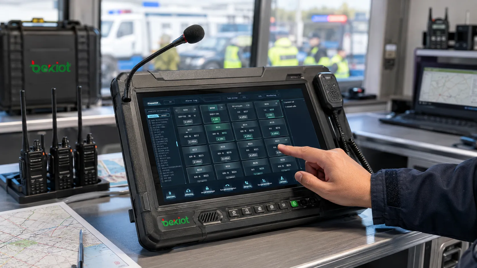 Portable Sprach-Dispatch-Konsole verwaltet temporäre Funkgruppen mit Touchpanel-Bedienung in einer Notfallführungsstelle