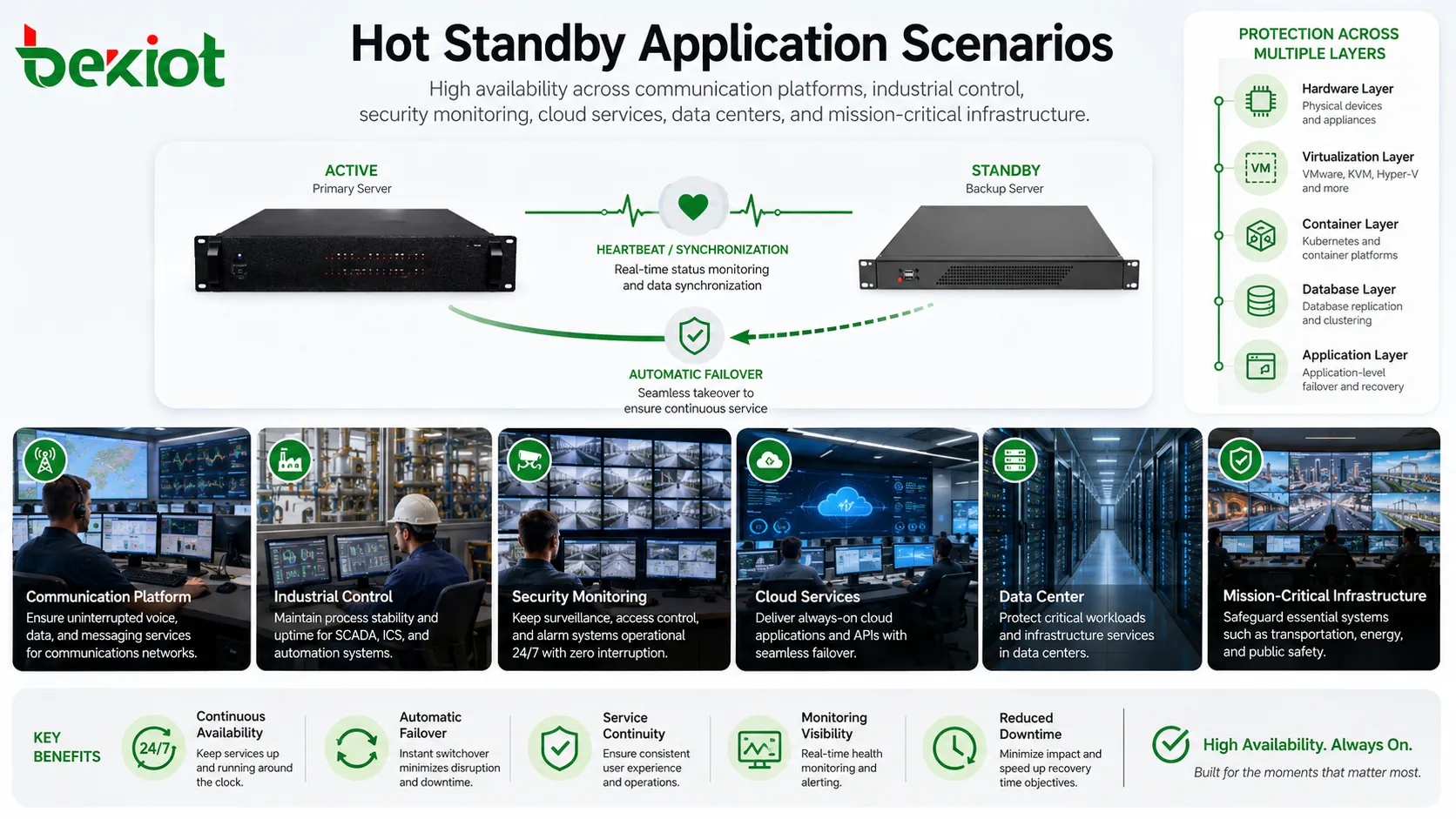 Hot Standby Anwendungen in Kommunikationsplattform Industriesteuerung Sicherheitsmonitoring Cloud und Rechenzentrum
