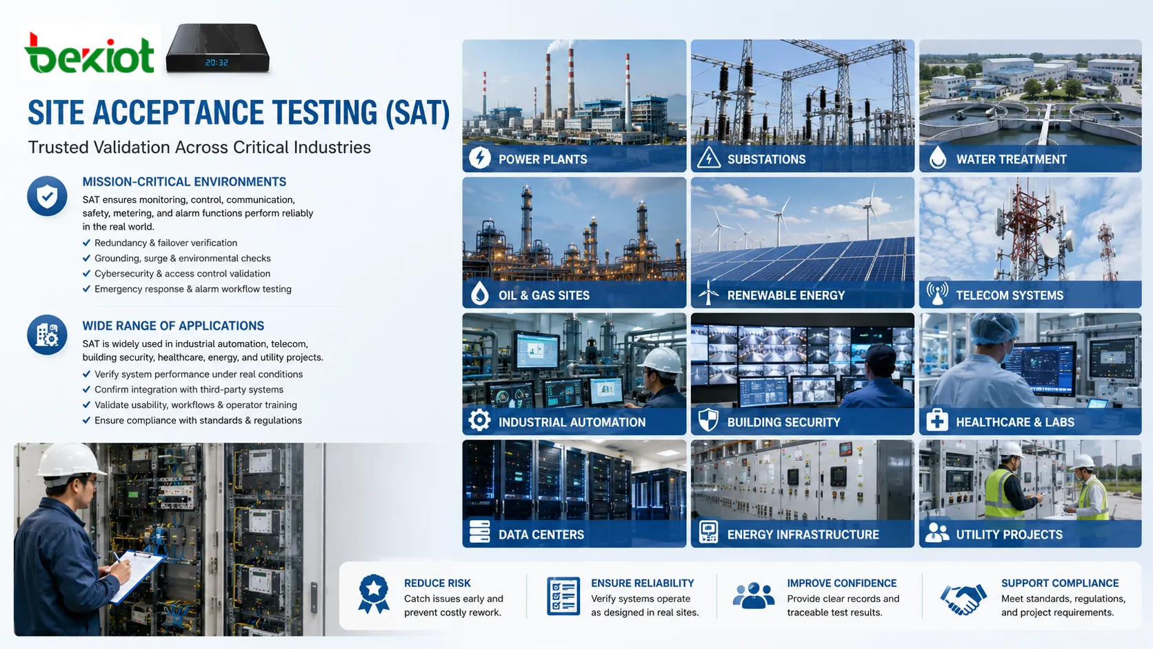 Site Acceptance Testing Anwendungen in industrieller Automatisierung Telekommunikation Gebäudesicherheit Gesundheitswesen und Energieversorgung