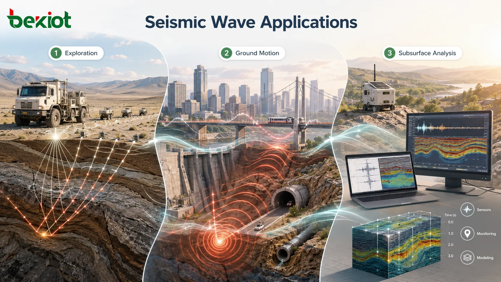 Wellengleichung in seismischer Exploration Bodenbewegung Strukturschwingung und Analyse unterirdischer Schichten
