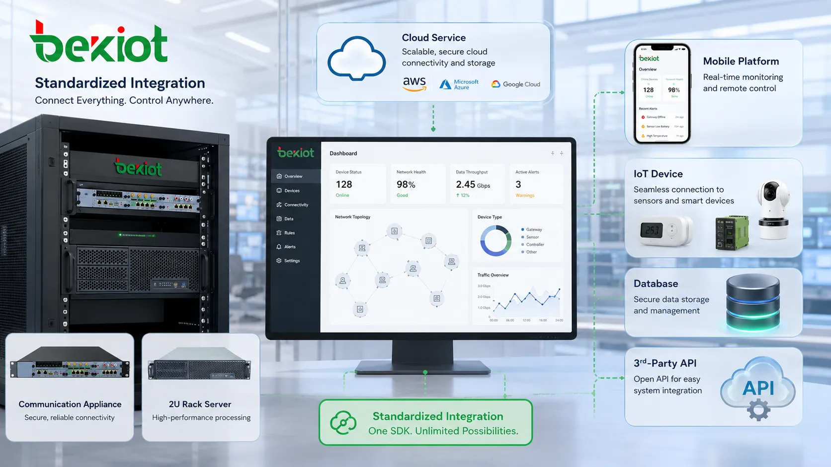 Integrationsvorteile eines SDK mit Anwendung, Cloud-Dienst, mobiler Plattform, IoT-Gerät, Datenbank und Drittanbieter-API