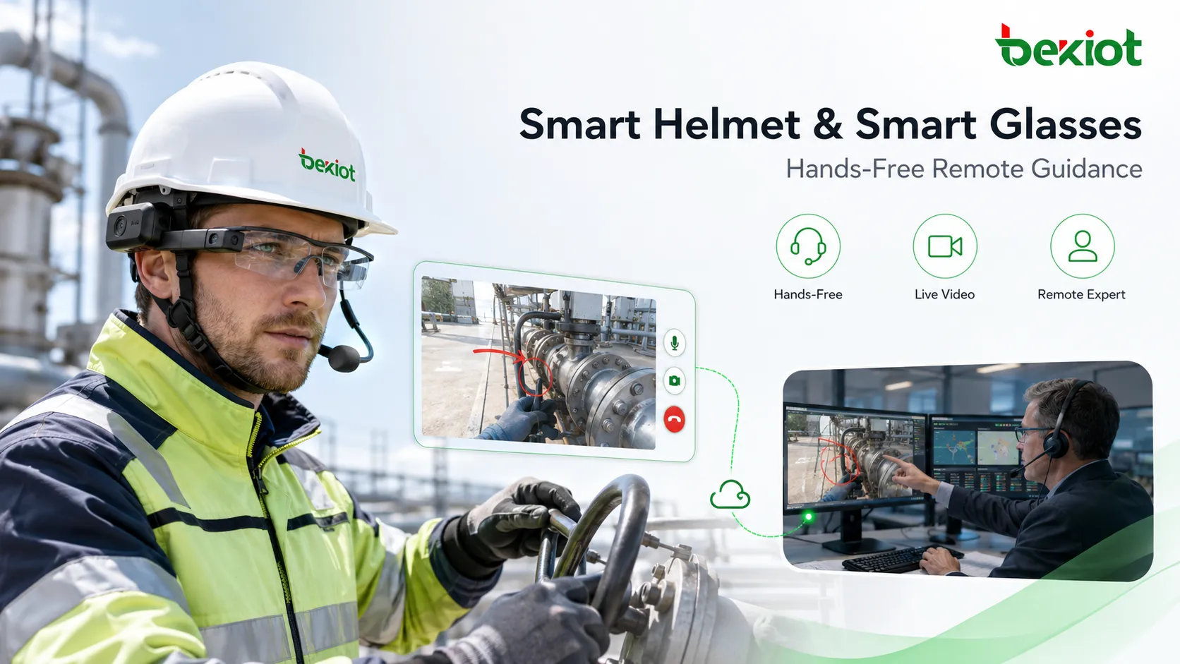 Intelligenter Helm und intelligente Brille für den Notfall-Feldeinsatz und ferne Expertenanleitung