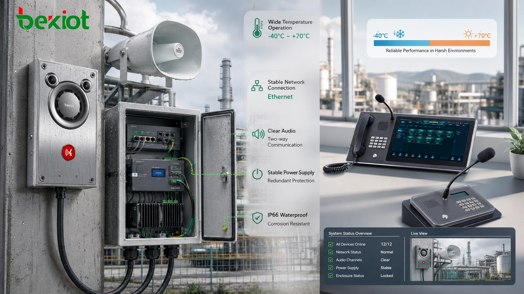 Industrielles Kommunikationsgerät im erweiterten Temperaturbereich mit Außenschrank Ethernet Leistungsmodul Lautsprecher Mikrofon Temperaturwechsel und Fernüberwachungsplattform