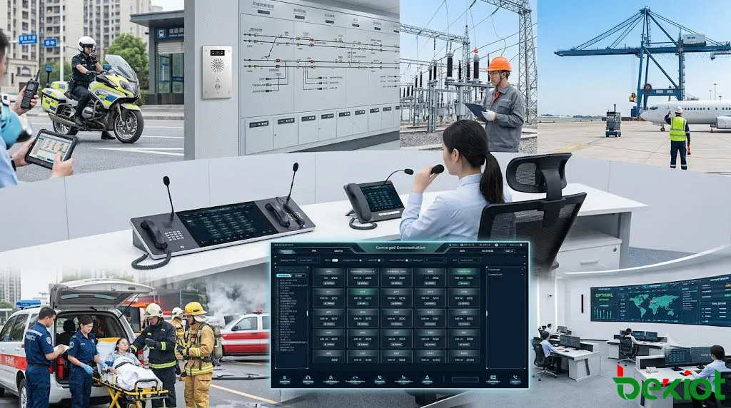Branchenanwendungen der vernetzten Funkdisposition mit öffentlicher Sicherheit, Versorgungsbetrieben, Eisenbahn, Bergbau, Hafen, Flughafen und Notfall-Kommandozentrale