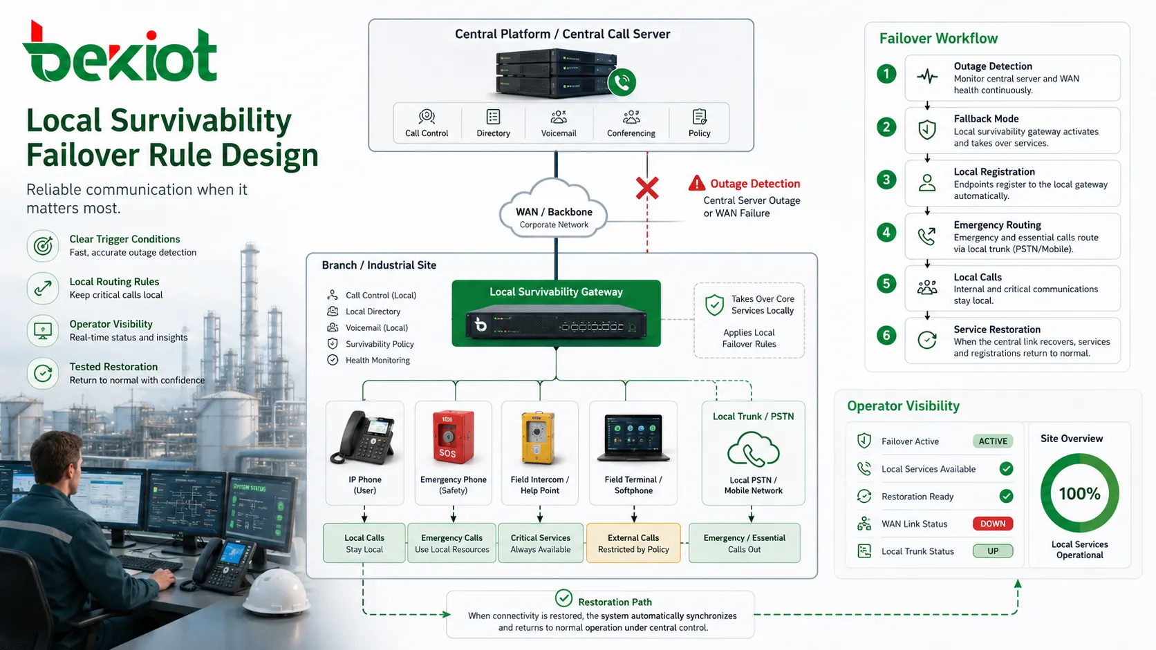 Failover-Regeldesign für lokale Ausfallsicherheit mit Erkennung zentraler Serverausfälle lokaler Registrierung Notfallrouting und Servicewiederherstellung