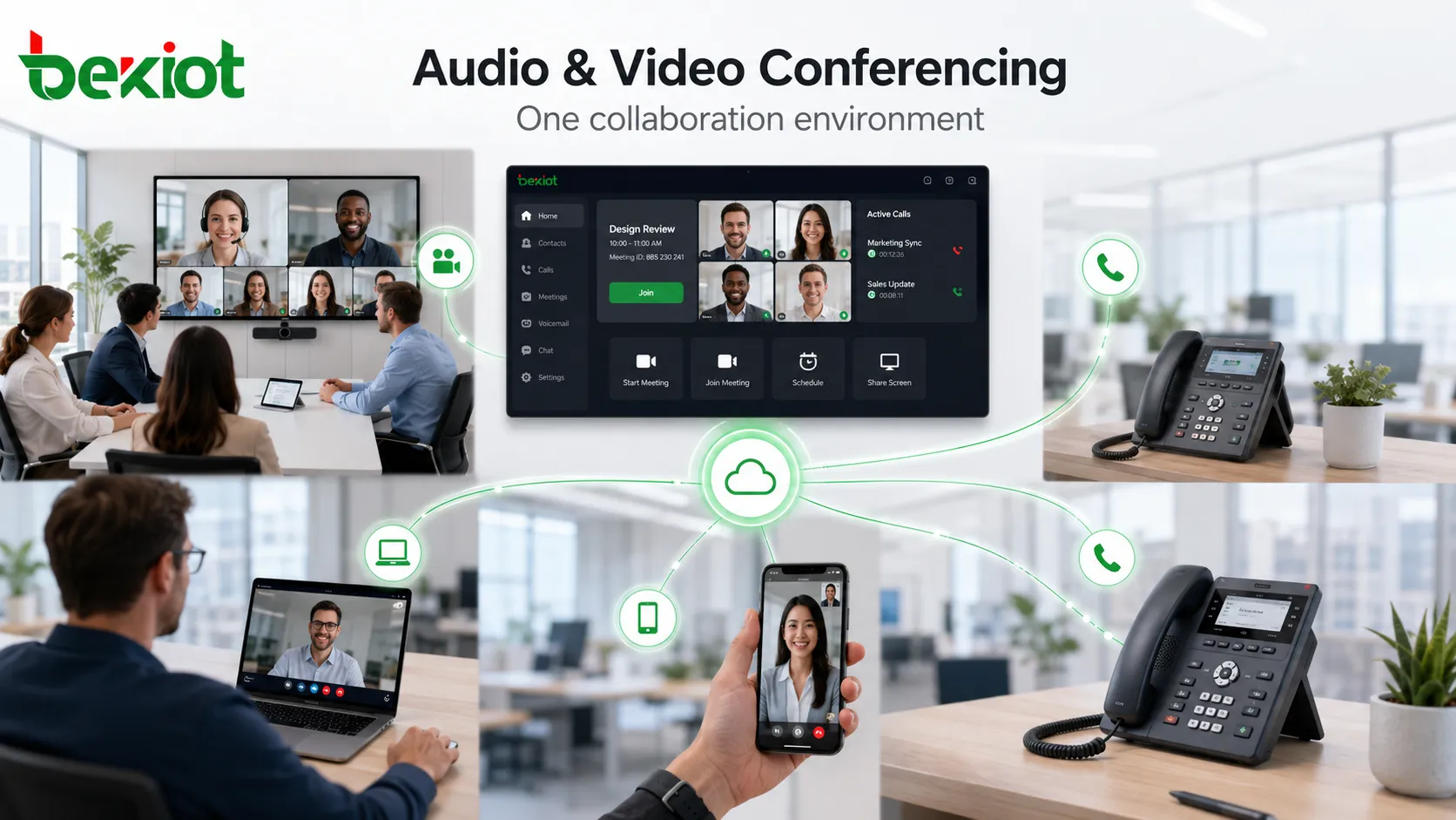 Audiokonferenz integriert mit Videokonferenzräumen, SIP-Telefonen, mobilen Nutzern und Unternehmenskommunikationsplattformen