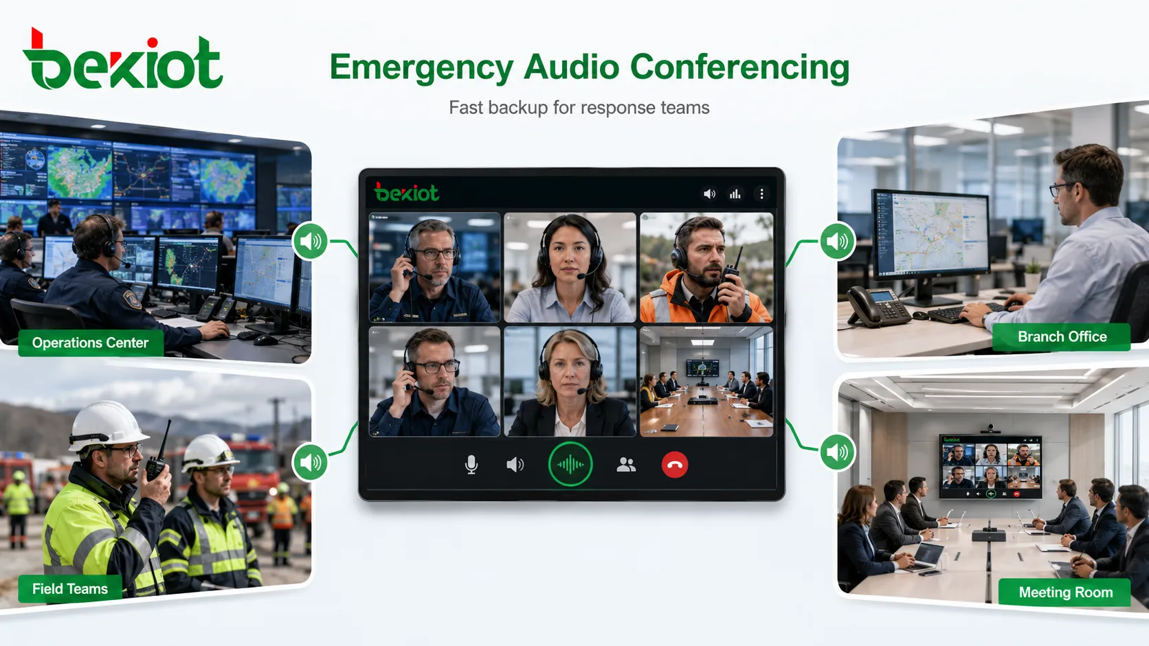 Notfall-Audiokonferenz für Betriebszentralen, Niederlassungen, Feldteams und große Besprechungsräume