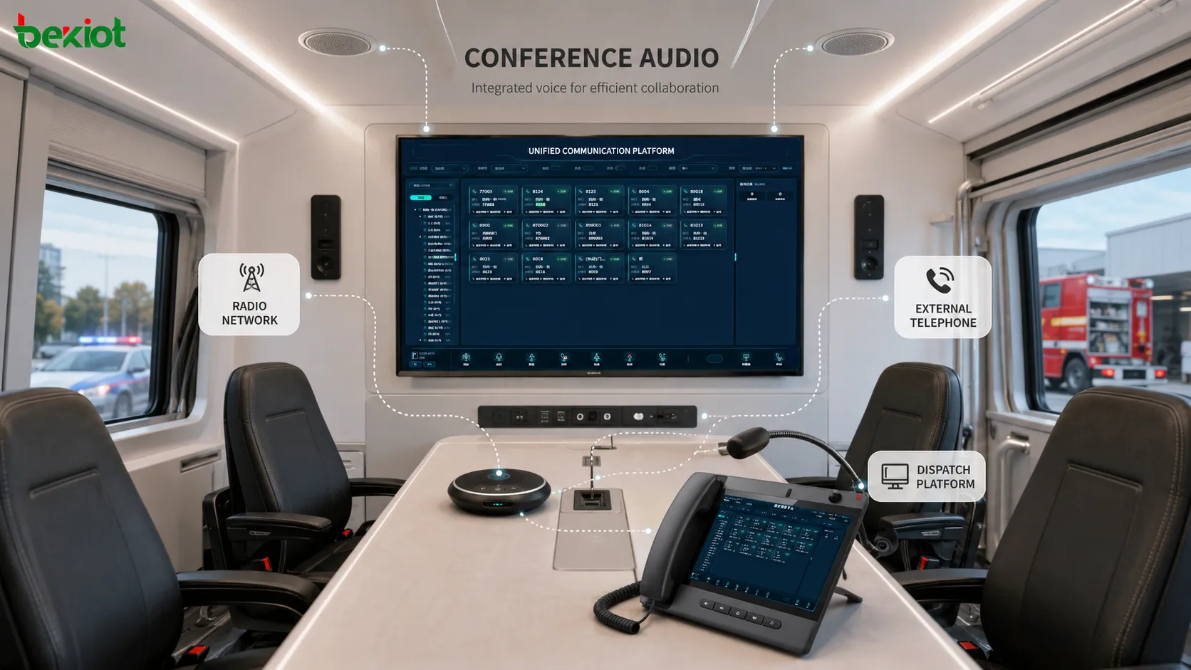 Konferenzaudio im Einsatzleitfahrzeug integriert mit Einsatzkommunikation, Funknetzen und externem Telefonzugang