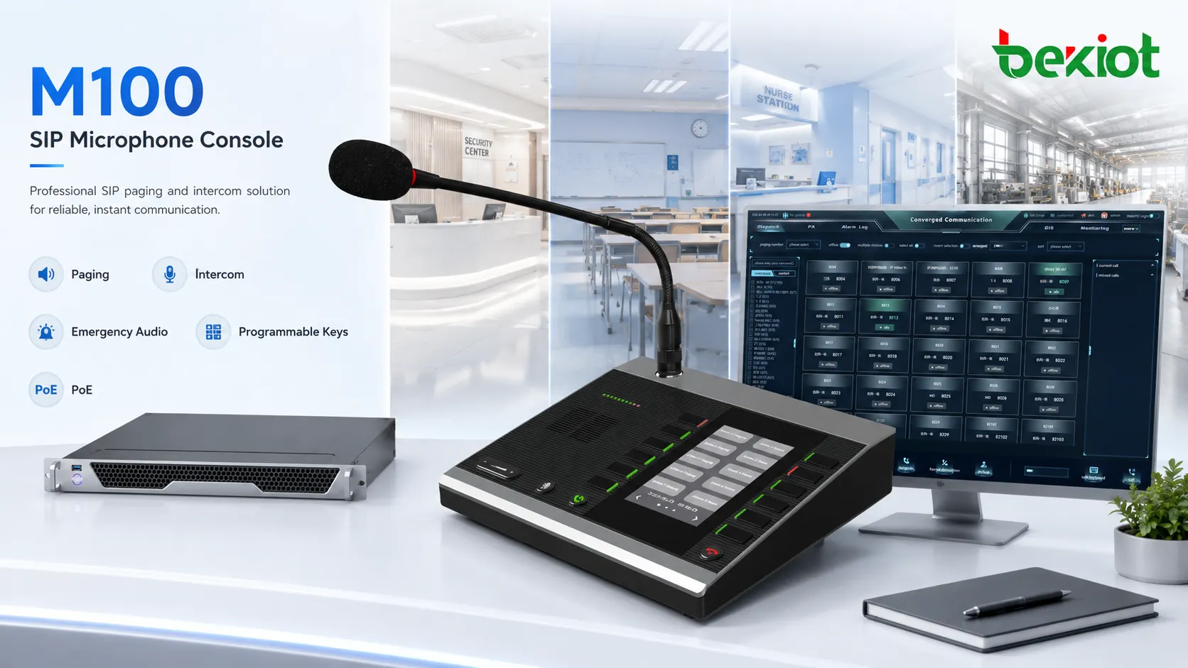 M100 SIP-Mikrofonkonsole mit Schwanenhalsmikrofon, programmierbaren Tasten und Desktop-Paging-Steuerung