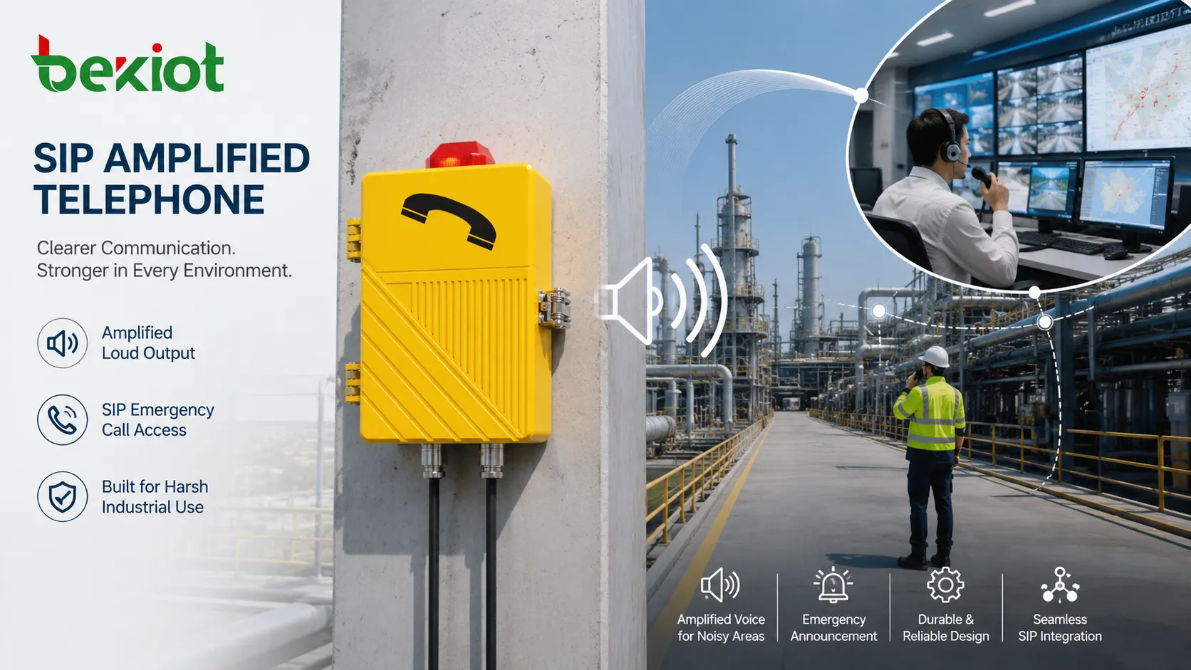 SIP-Verstärkertelefon zur Notfallunterstützung mit industriellem Wandtelefon Leitstellenoperator hoher Sprachausgabe Durchsagealarm und Kommunikation mit Feldmitarbeiter