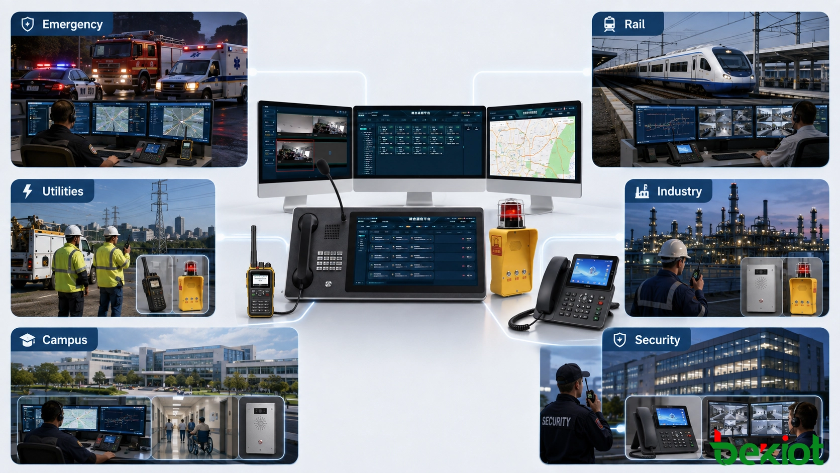 Einsatzbereiche von Computer-Aided Dispatch in Rettungsdiensten, Bahnverkehr, Versorgungsunternehmen, Industrieanlagen, Campusgeländen und Sicherheitsdiensten