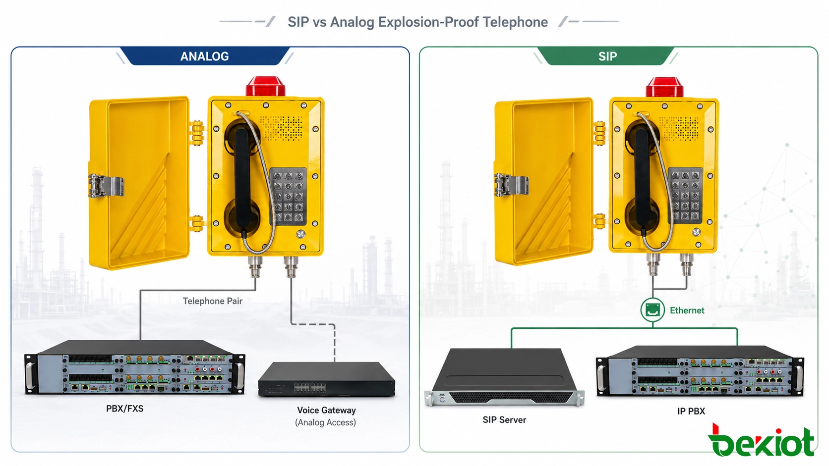Vergleich von SIP- und analogen explosionsgeschützten Telefonen