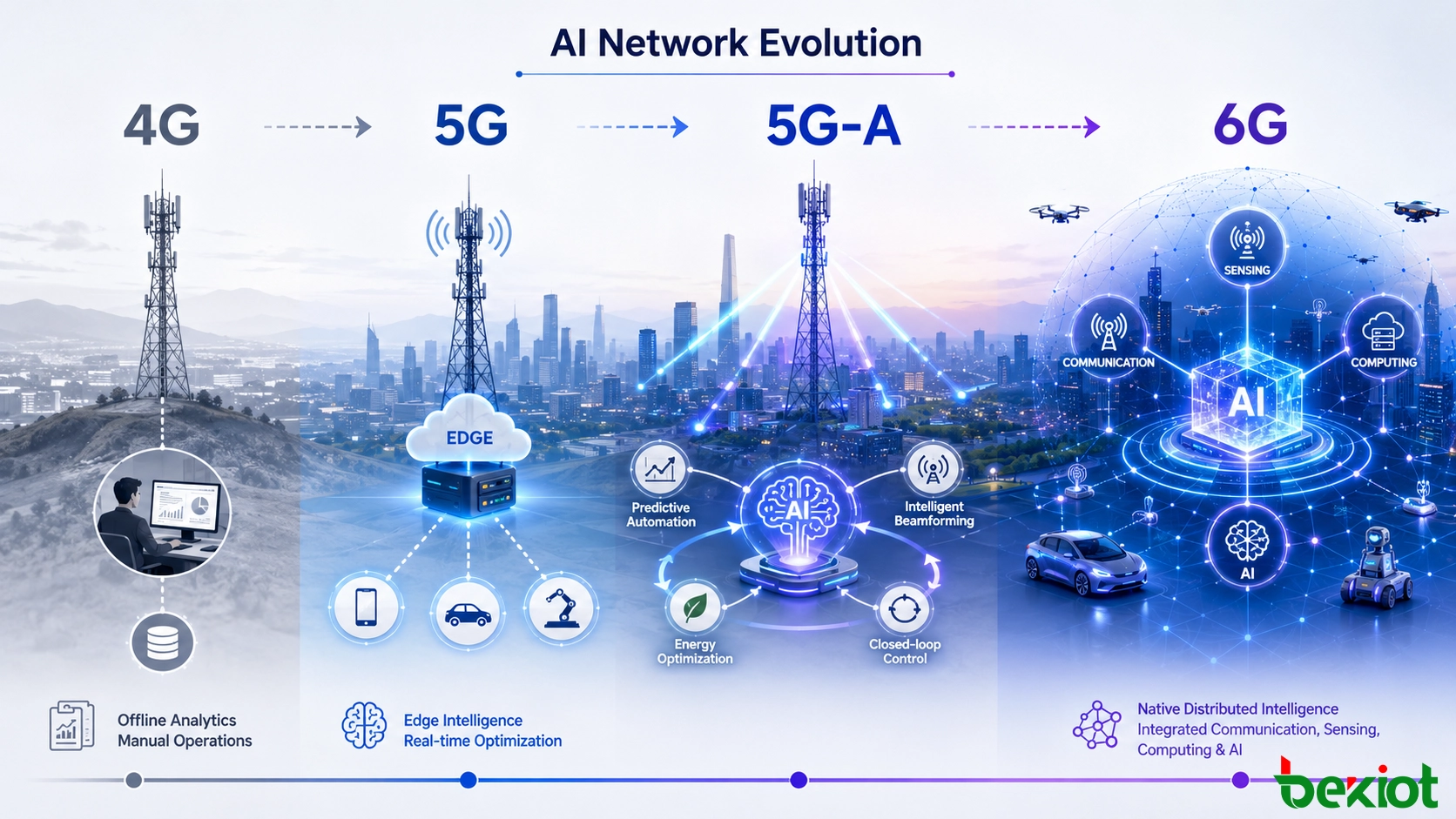 KI-Entwicklung in 4G-, 5G-, 5G-Advanced- und 6G-Mobilfunknetzen