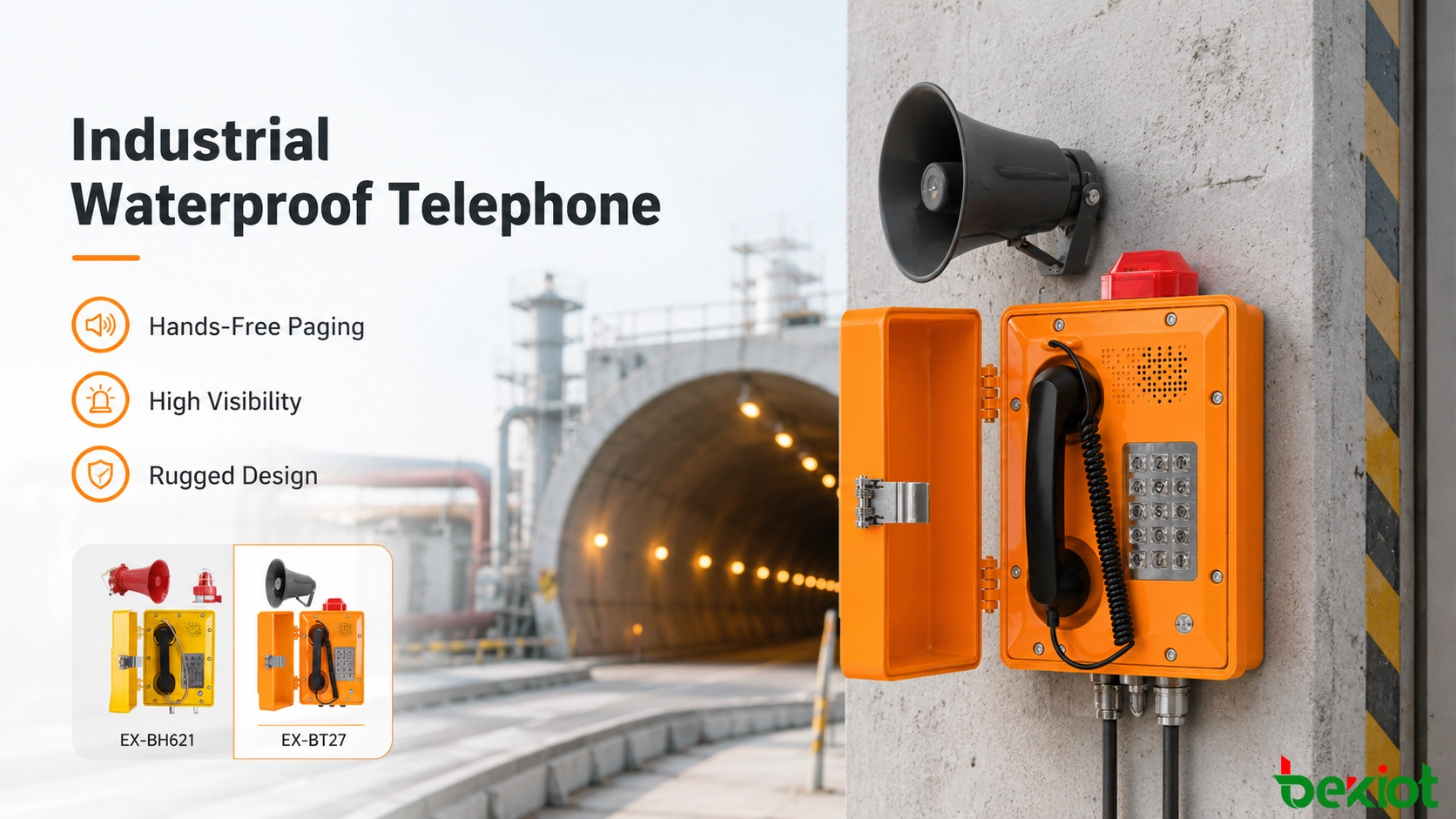 Industrielles wasserdichtes Telefon in einem Tunnel und in einer industriellen Außenkommunikationsumgebung