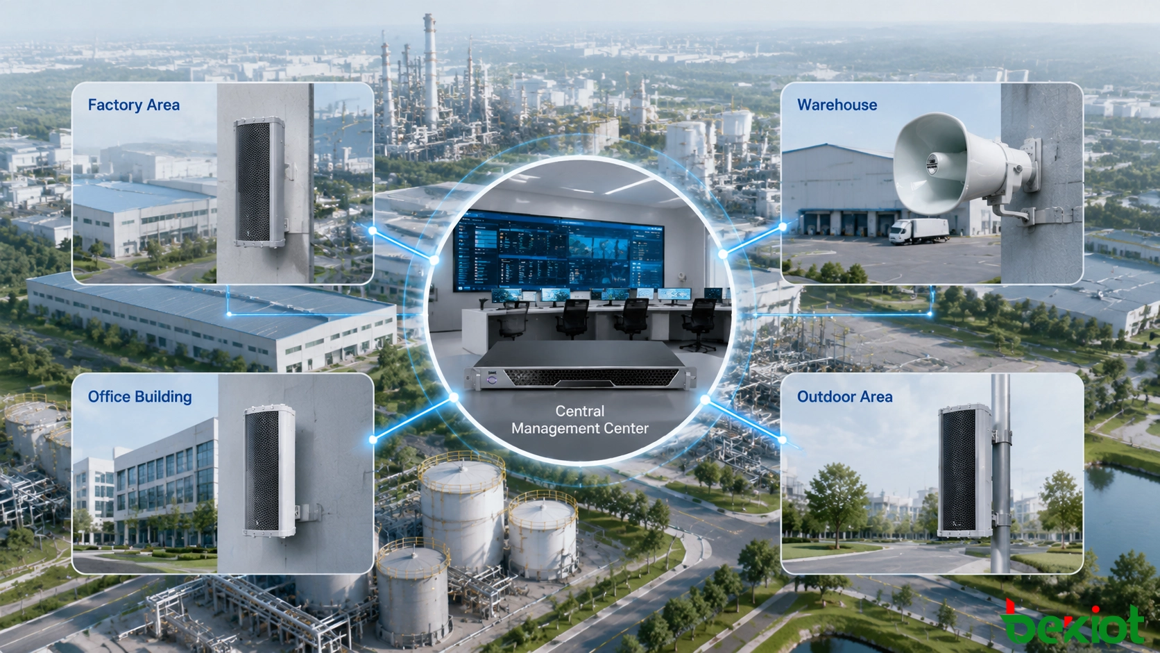 Industrielle Netzwerk-Audio-Lösung verbunden mit Kommunikations- und Notfall-Leitsystemen