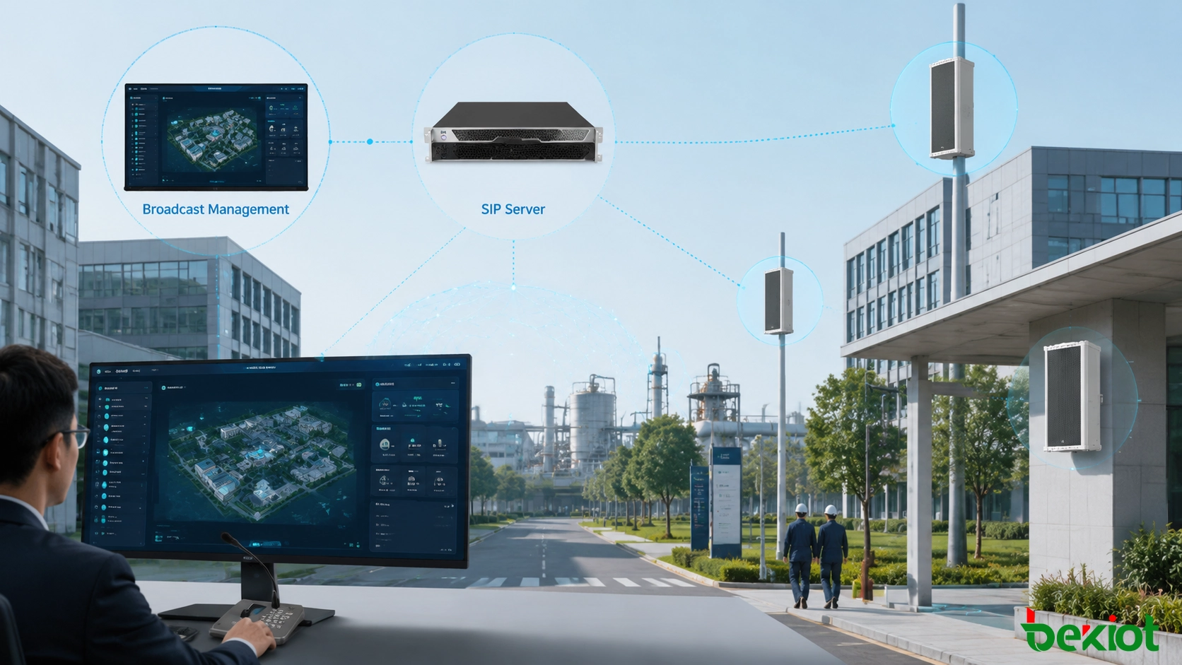 Zukünftige SIP-Beschallungsarchitektur mit IP-Audio, Cloud-Diensten, intelligenter Verwaltung und Notfallkommunikationssystemen