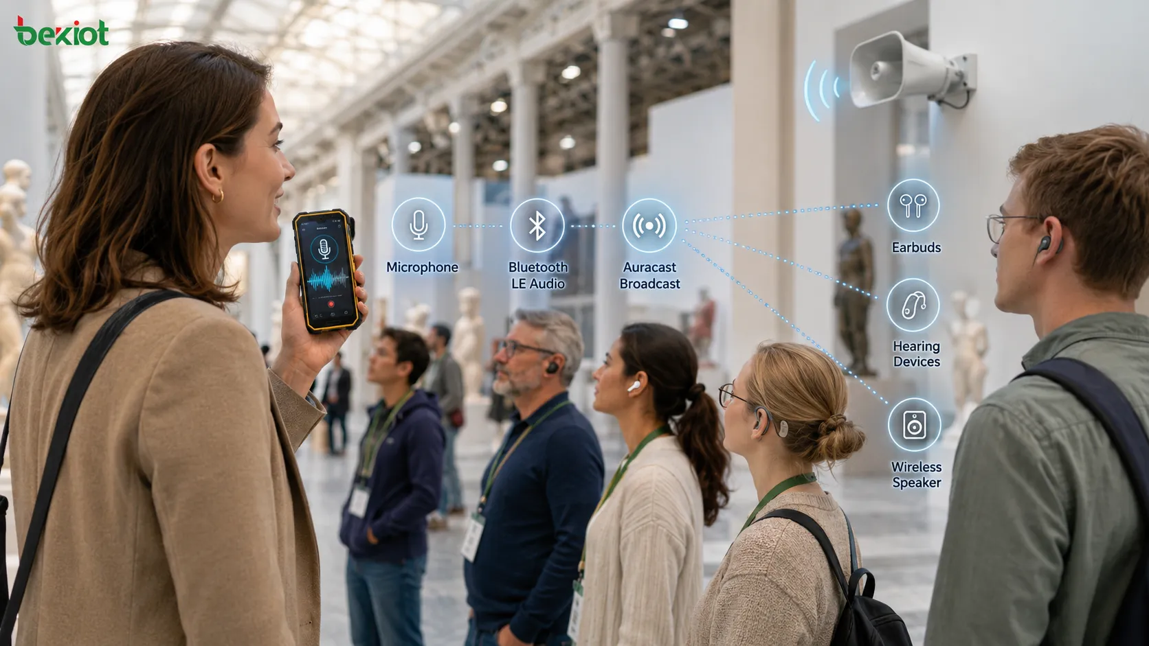 Smartphone-Mikrofon überträgt Live-Sprache über Bluetooth LE Audio und Auracast an mehrere Ohrhörer, Hörgeräte und drahtlose Lautsprecher in der Nähe