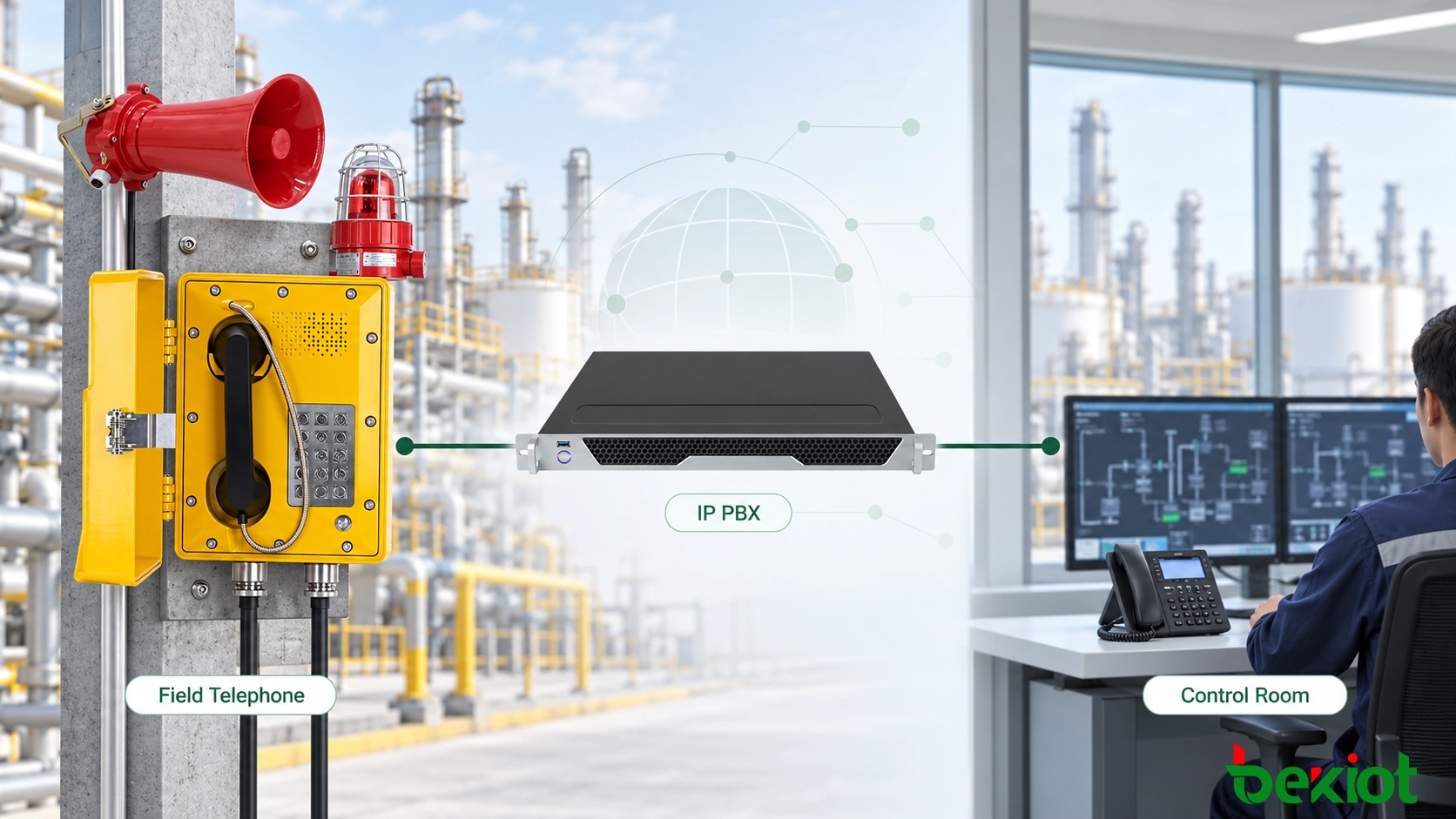 Explosionsgeschützte Telefone, die für Nebenstellenanrufe und Kommunikation mit der Leitwarte an eine IP PBX angeschlossen sind