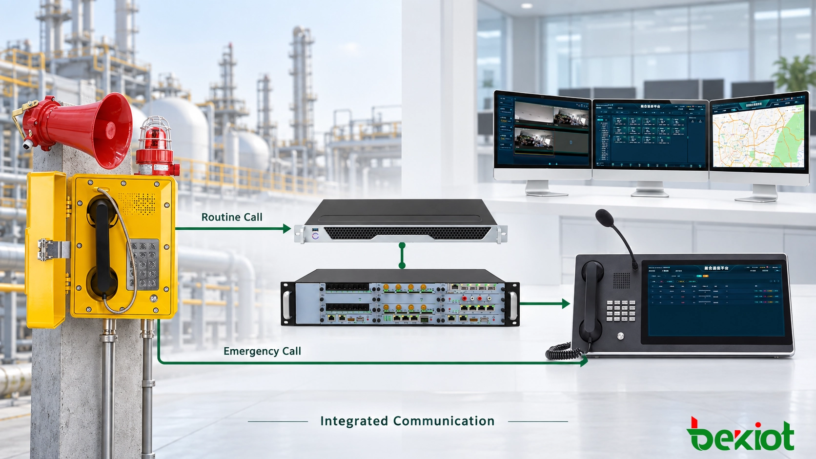 Integrierte IP-PBX- und Vermittlungsarchitektur für explosionsgeschützte Telefone in einer Industrieanlage