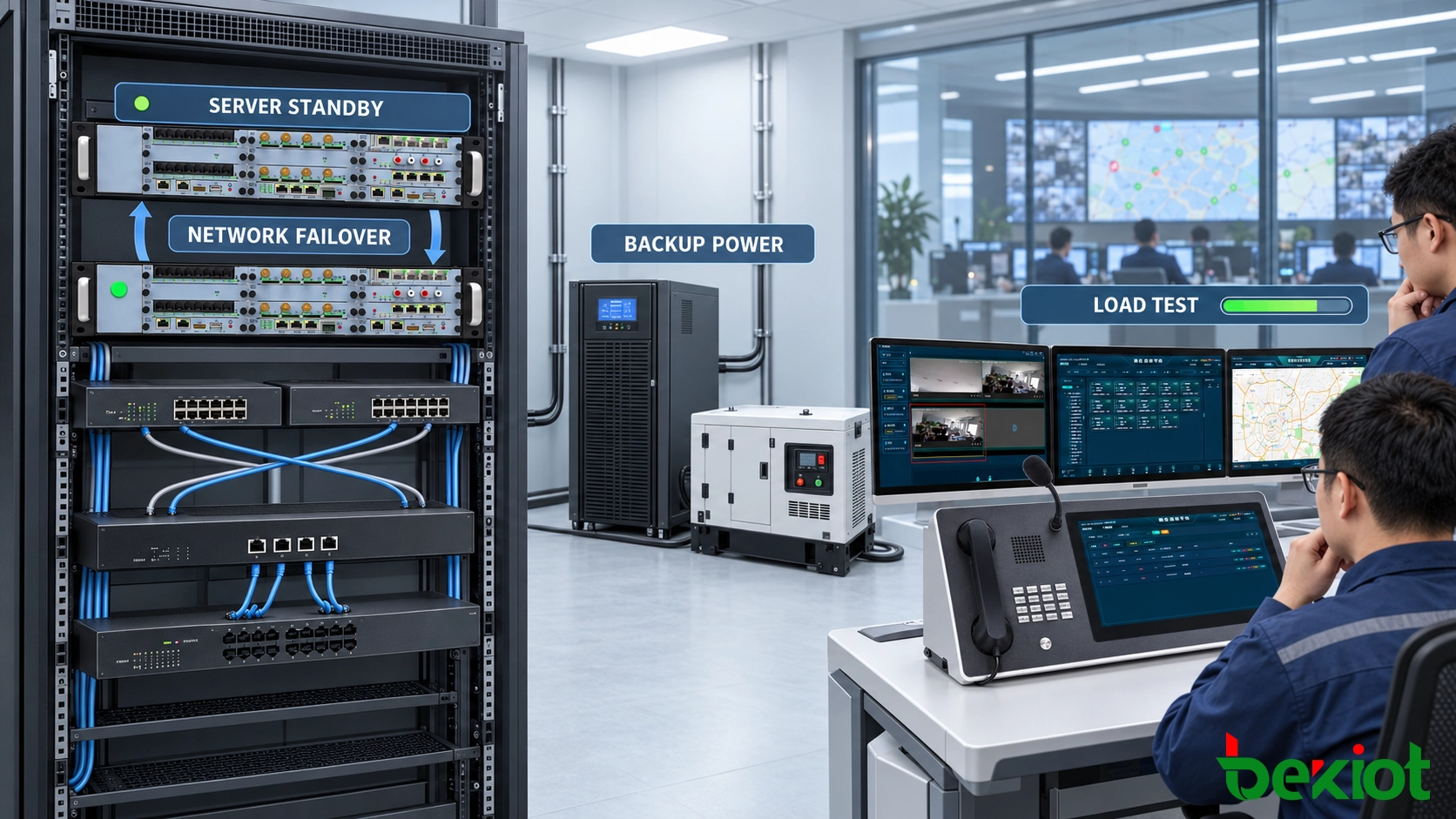 Ingenieure testen Server-, Netzwerk- und Strom-Failover in einem Notfallsystem