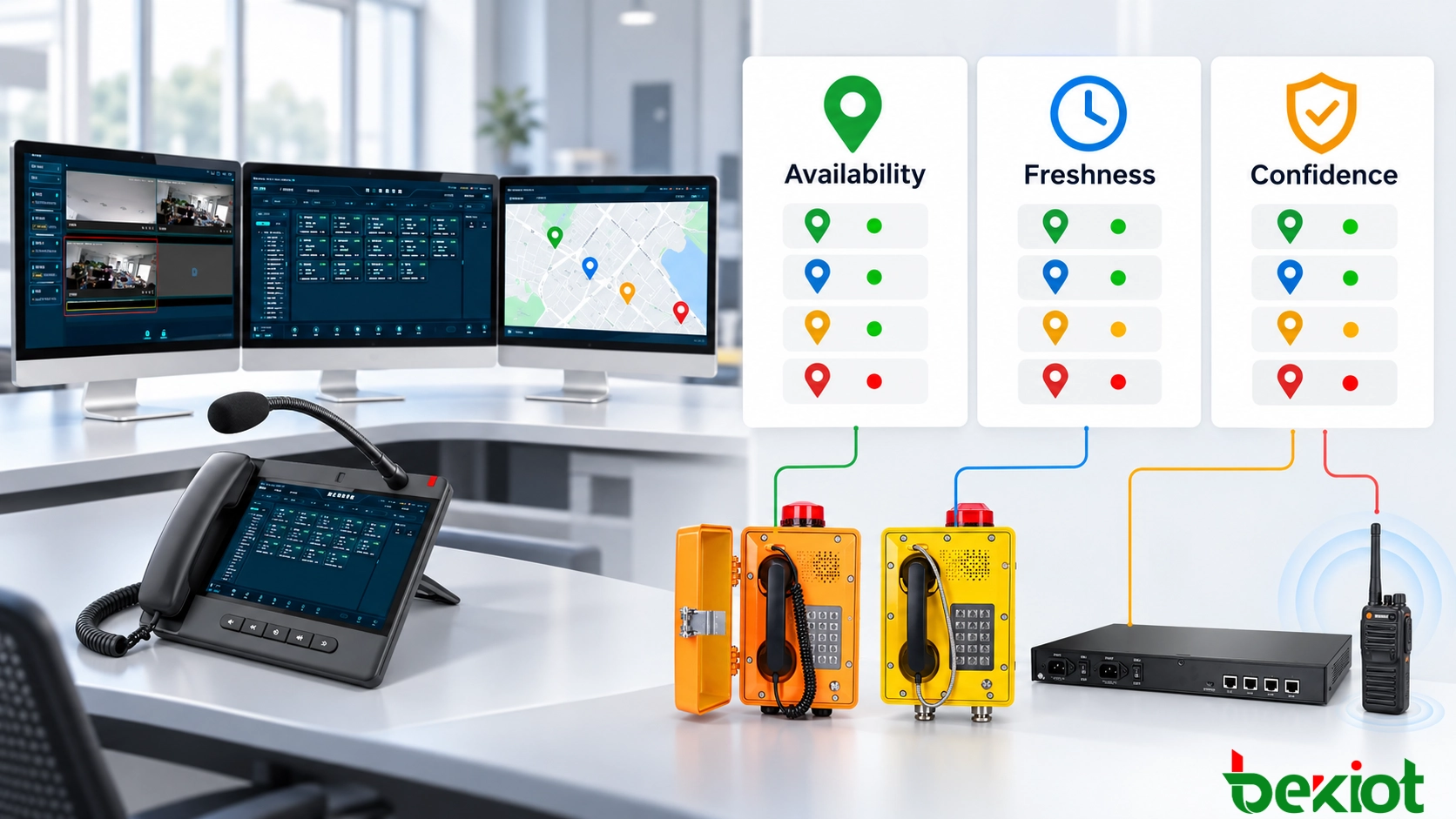 GIS-Einsatzoberfläche mit Informationen zur Verfügbarkeit, Aktualität und Vertrauenswürdigkeit des Standorts