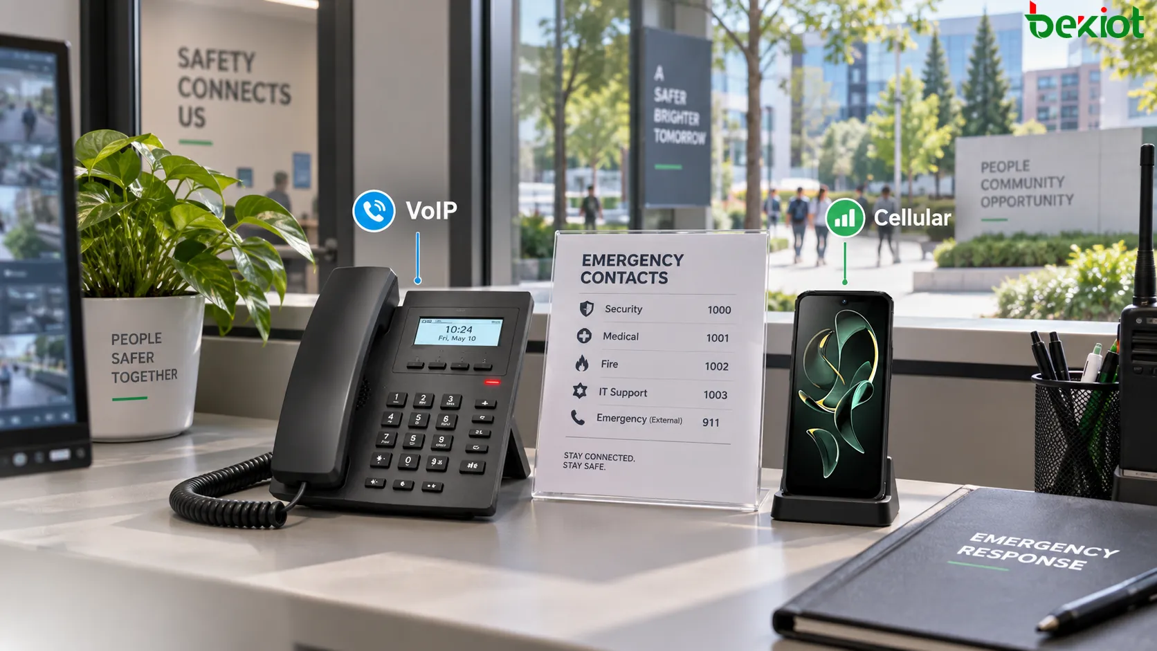 Mehrpfad-Architektur für VoIP-Notrufe mit primärer SIP-Sprachverbindung, unabhängigem Mobilfunkdienst, alternativen Netzbetreibern, Festnetztelefonie als Reserve und lokalen Notfallnummern zur Verringerung gemeinsamer Fehlerpunkte
