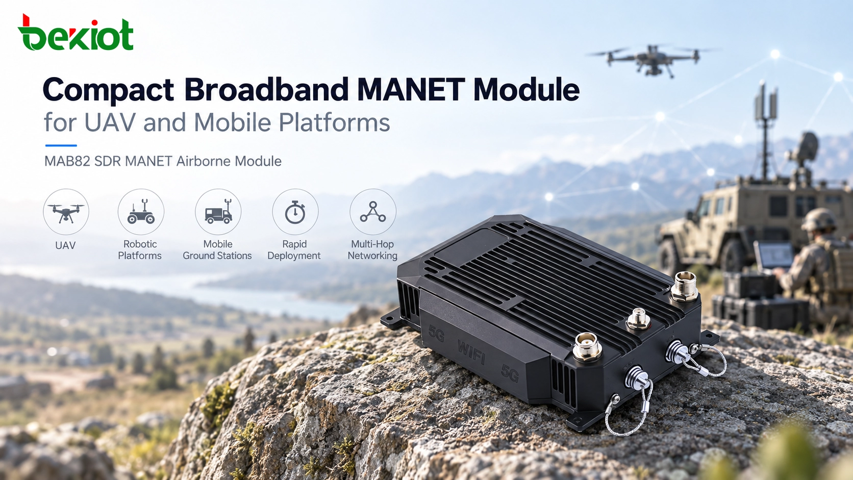 Produktansicht des MAB82 SDR MANET Luftfahrtmoduls