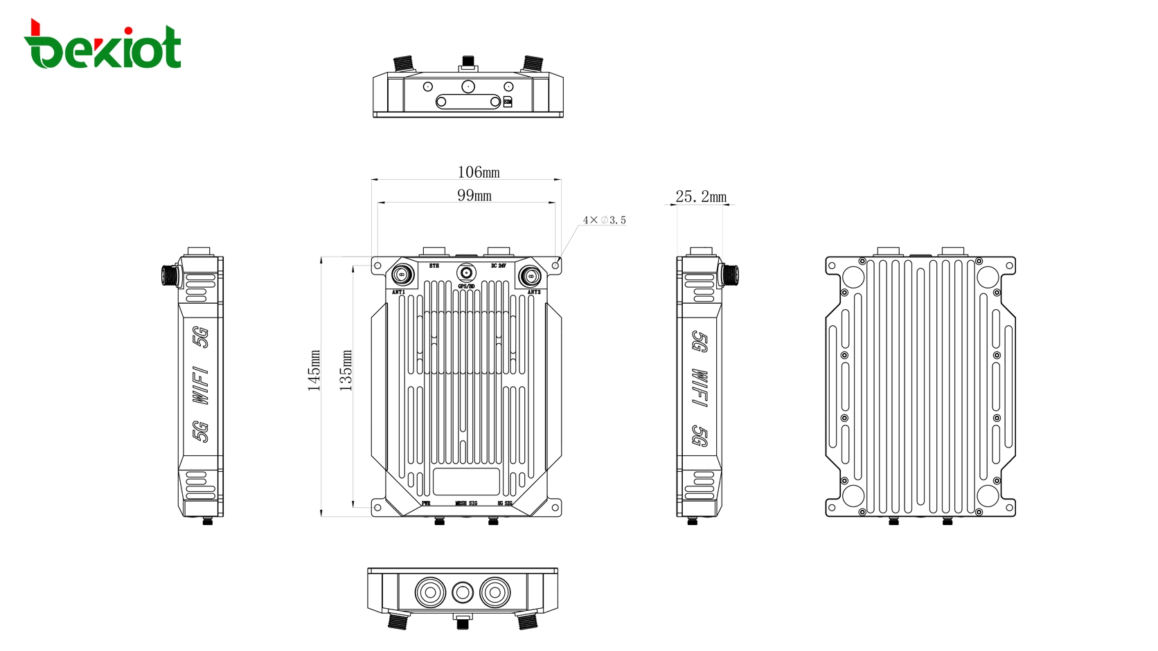 Abmessungen des MAB82 SDR MANET Luftfahrtmoduls: 145 × 106 × 33 mm