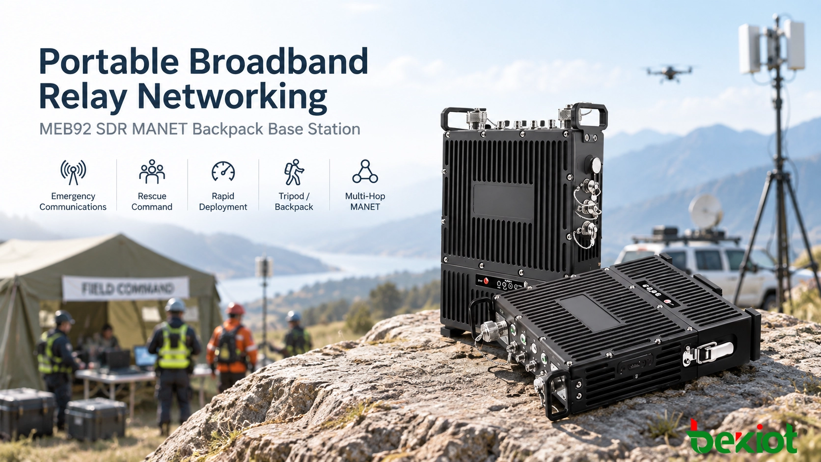 Produktansicht der MEB92 SDR MANET Rucksack-Basisstation