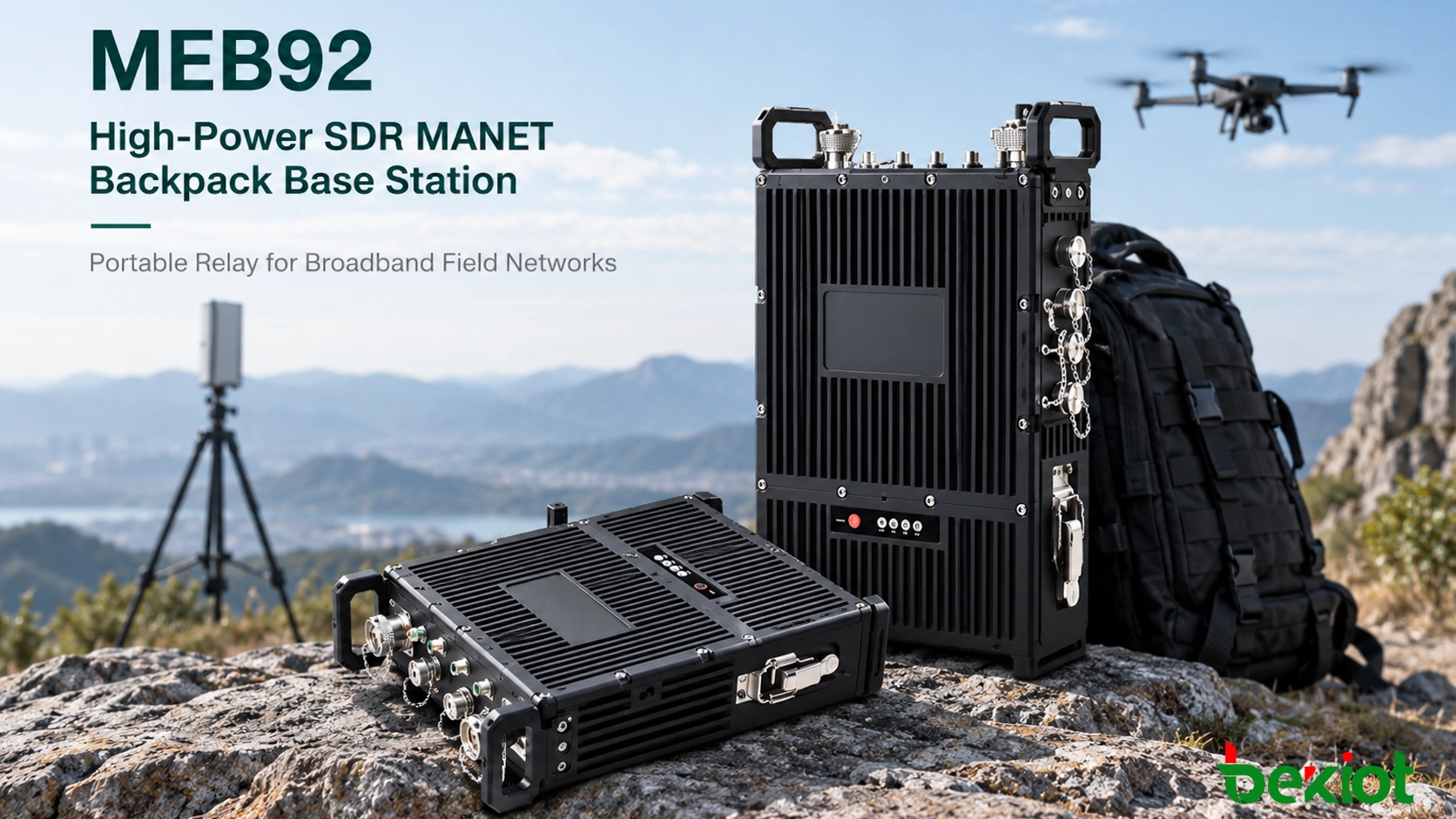 Produktansicht der MEB92 High-Power SDR MANET Rucksack-Basisstation