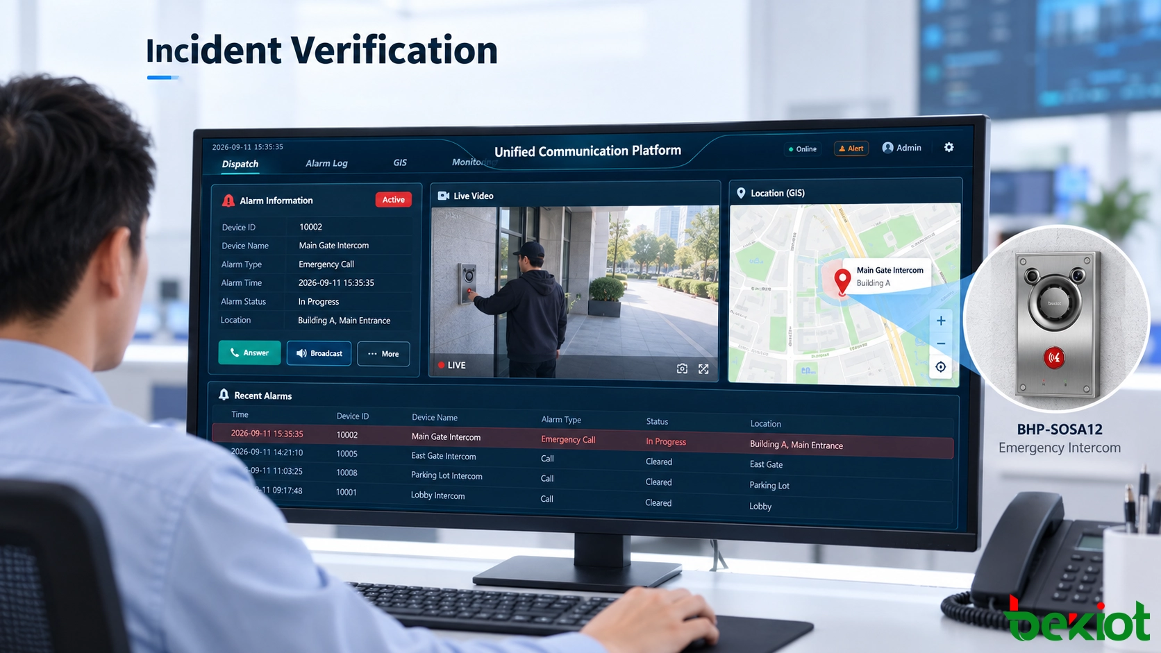 Notfallkommunikationsplattform mit SOS-Anruf sowie verknüpften Video- und Ereignisinformationen