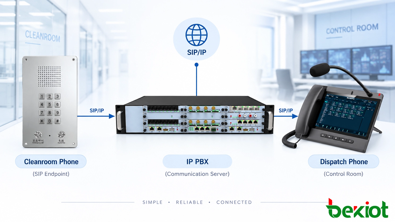 SIP-Reinraumtelefon, verbunden mit einem IP-PBX-Kommunikationssystem