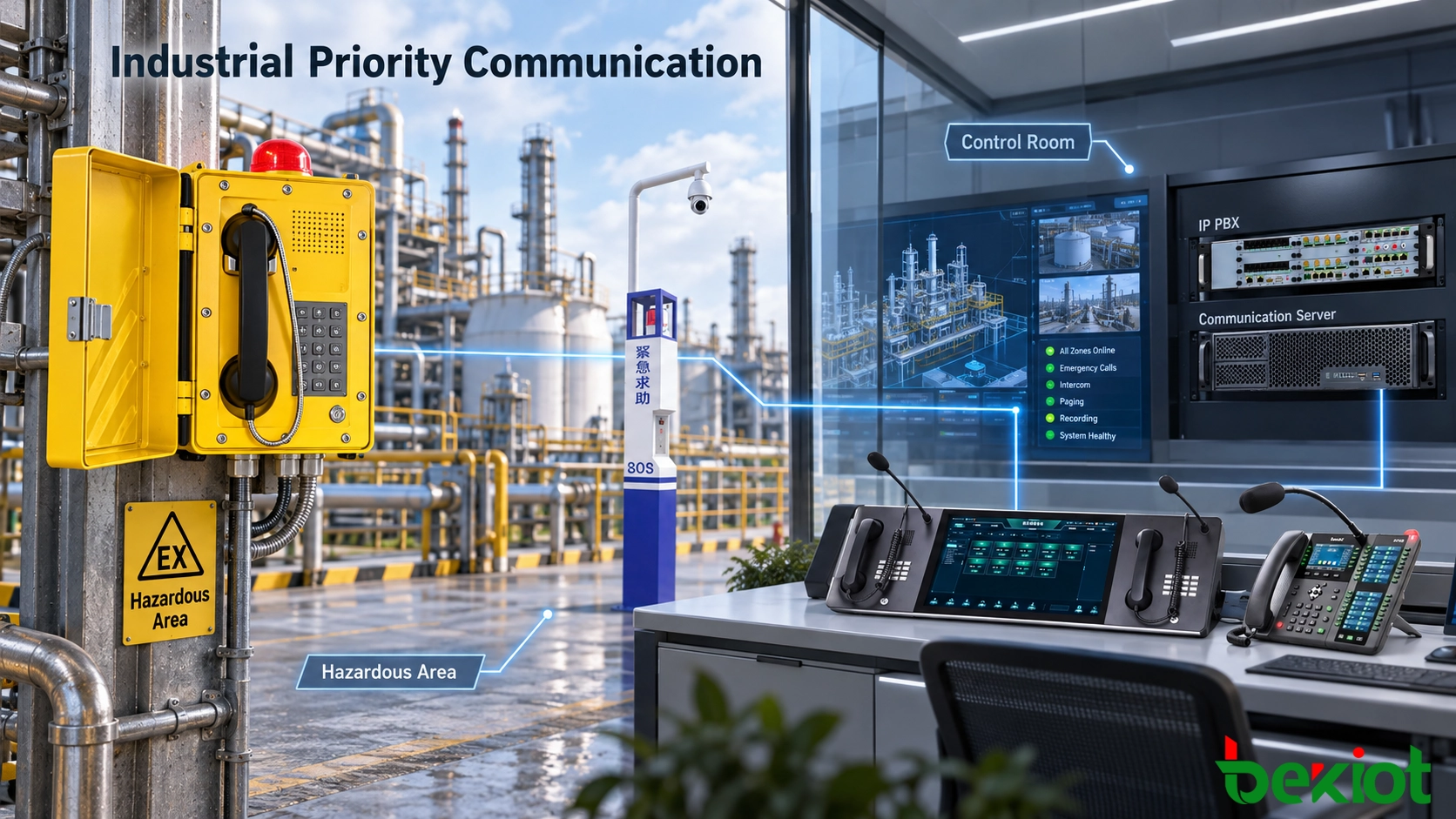 Industrielles SIP-Prioritätskommunikationssystem mit Notfalltelefon und Kontrollraum